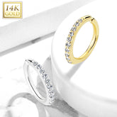 14K Real Gold Clear Gems Half Circle Bendable Nose Hoop. Cartilage Hoop. Eyebrow Piercing.